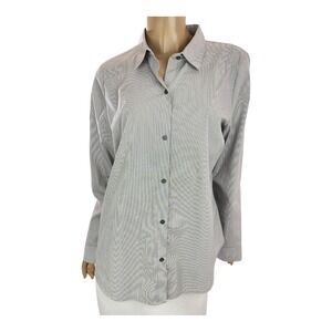 Apt 9 Blouse Gray & White Stripes Button Front Size 14 Long Sleeve Collared